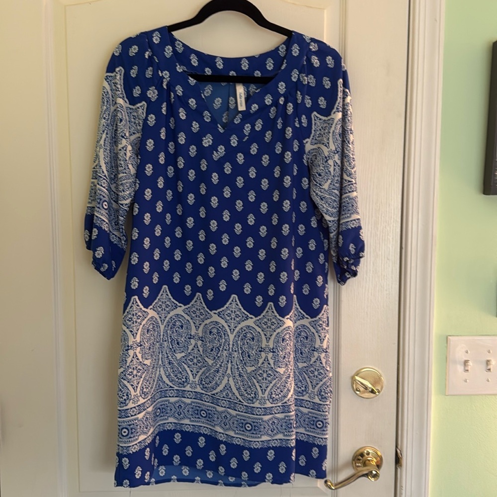 Blue and white shift dress - great condition